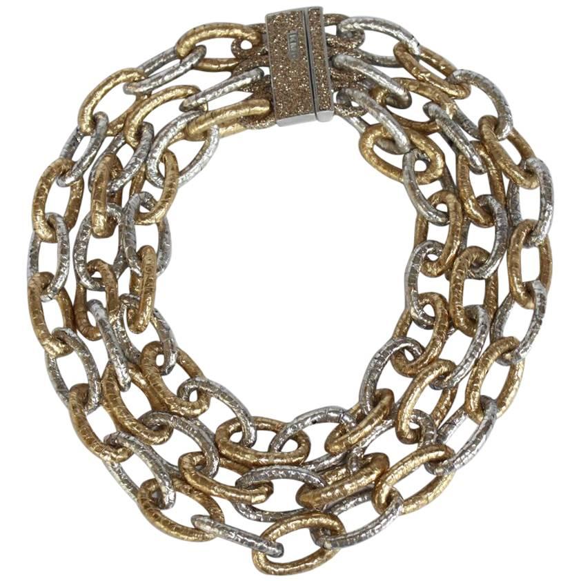 KMO Paris Gold and Silver Leather Multi Strand Link Necklace