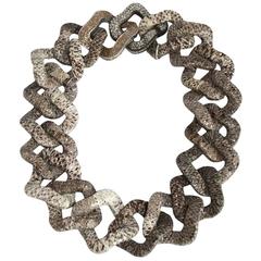 KMO Paris Embossed Leather and Crushed Silver Link Necklace 12