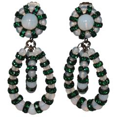 Francoise Montague Opalescent White and Emerald Green Lolita Clip Earrings 7