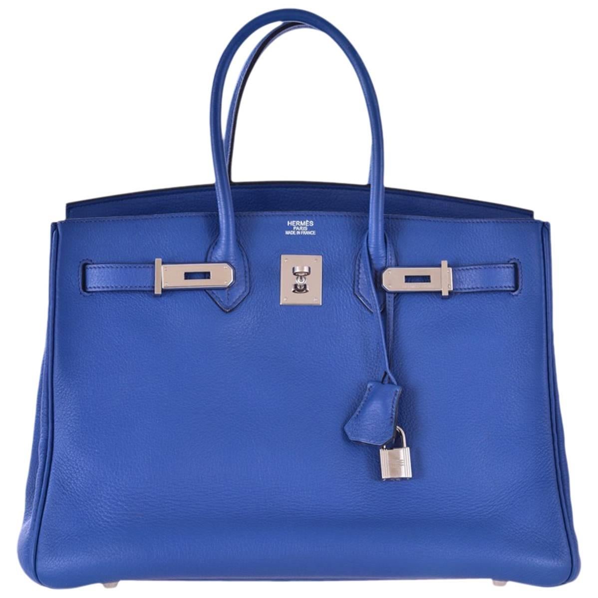 Hermes 35cm Birkin Bag Bleu Brighton Palladium hardware Togo JaneFinds