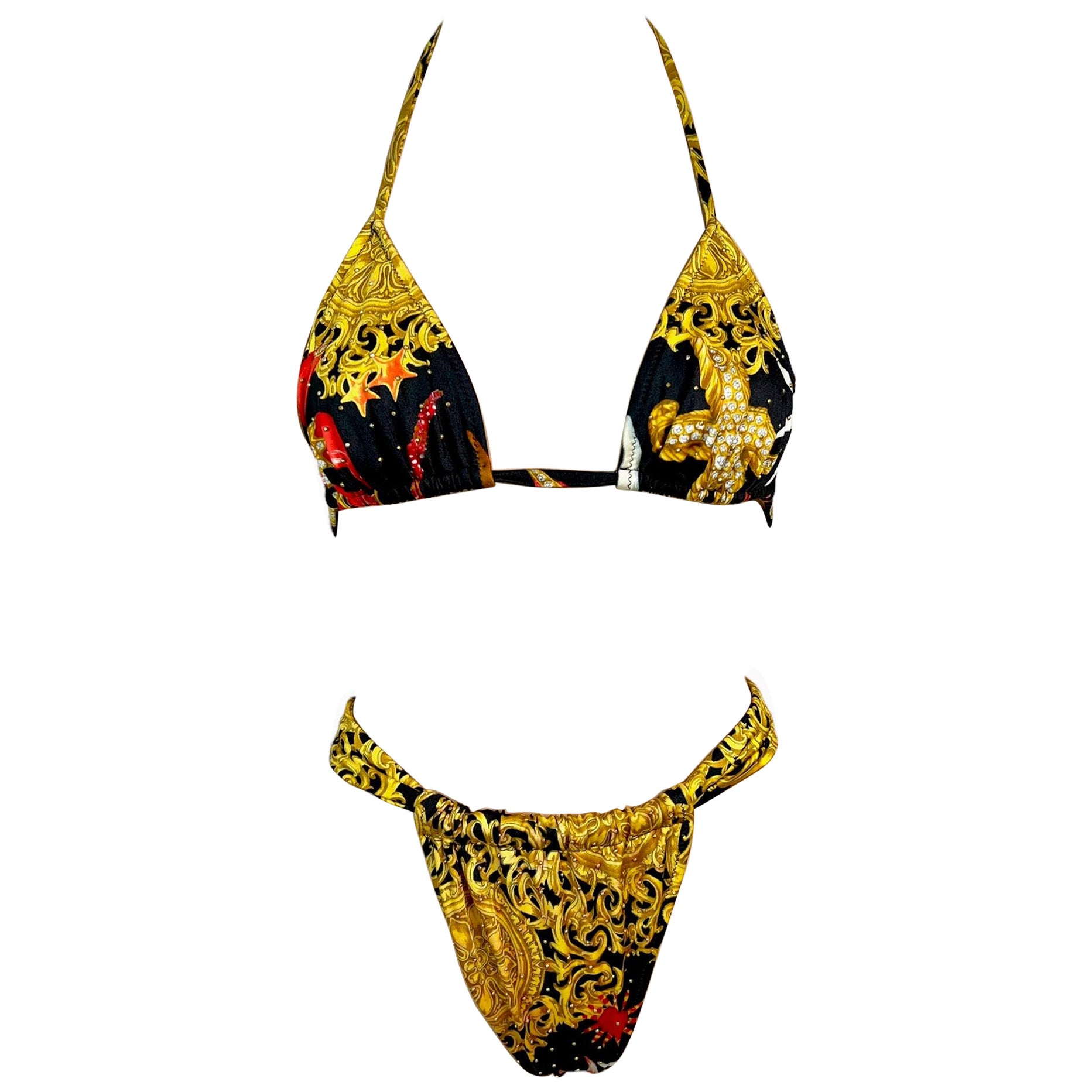Gianni Versace S/S 1992 Baroque Embellished Two-Piece Bikini Swimsuit Swimwear For Sale