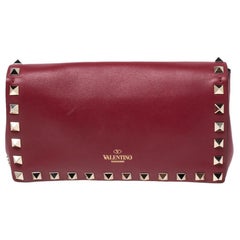 Valentino Red Leather Rockstud Chain Clutch Bag