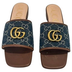 WOMENS designer GUCCI JOLIE GG MONOGRAMMED DENIM SLIDERS