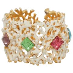Kenneth Jay Lane Enamel Cuff with Large Rhinestones