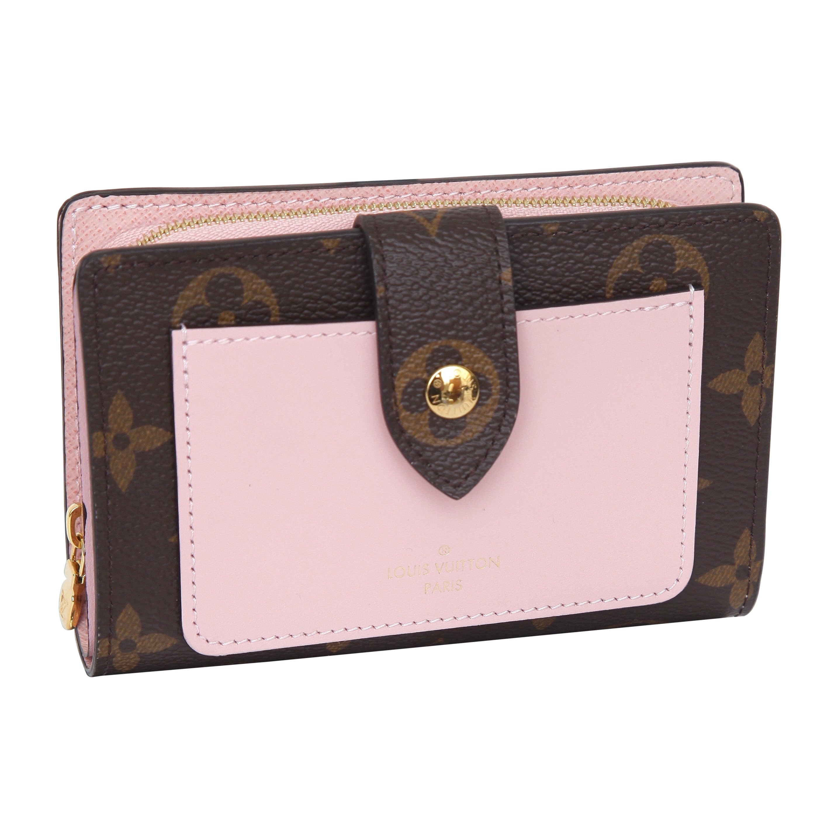 LOUIS VUITTON Monogram Canvas JULIETTE Wallet Pink Leather Compact Gold  Snap NEW For Sale at 1stDibs