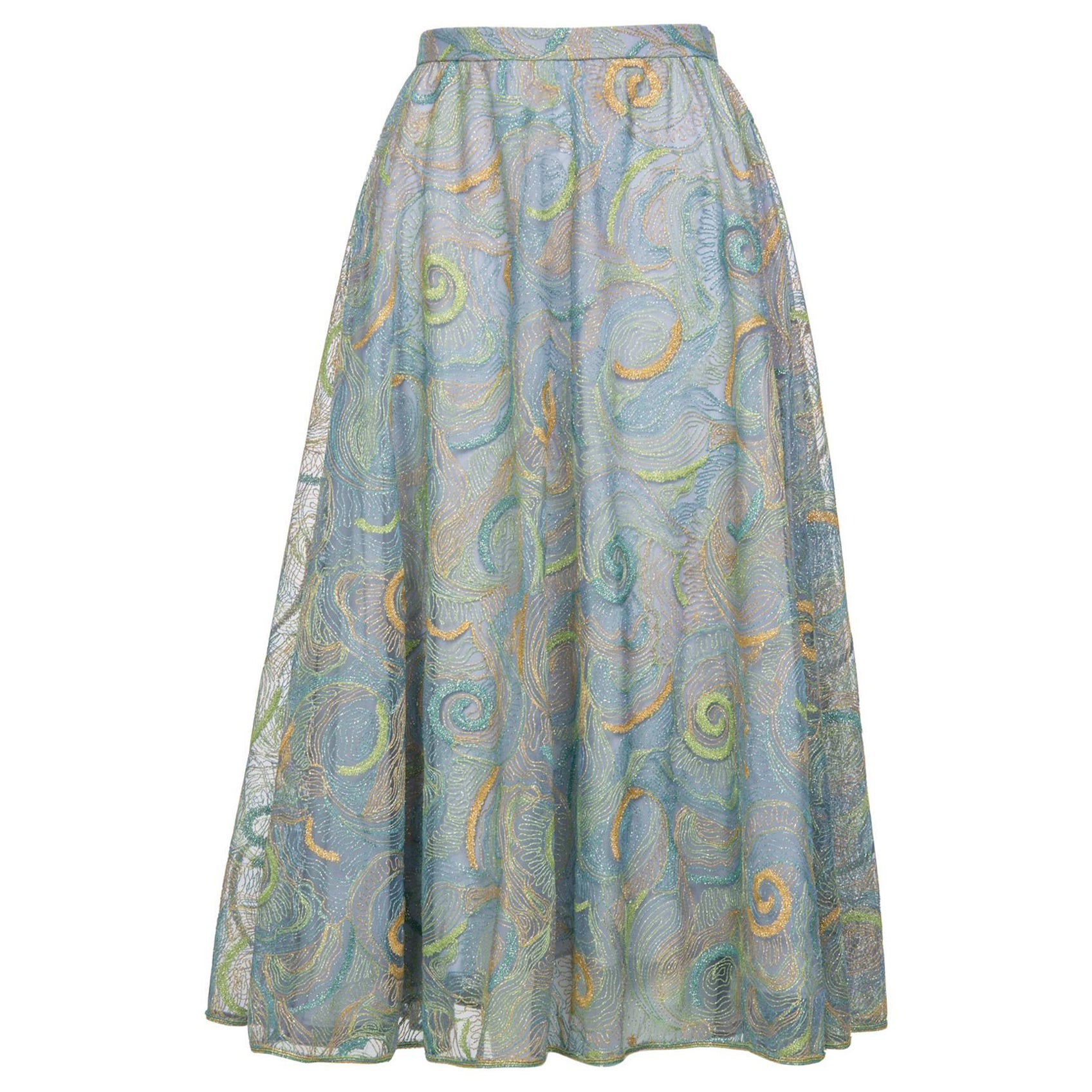 2102 Rodarte Van Gogh Multi-Colored Metallic Embroidered Tulle Circle Skirt For Sale