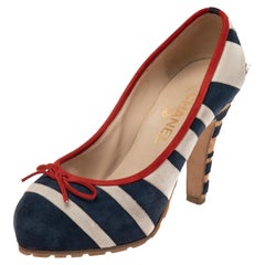 Chanel Multicolor Wildleder CC gestreifte Kork-Pumps mit Absatz Größe 38