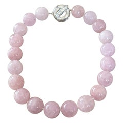 Petal Pink Morganite 20mm Round Beryl Beaded Necklace with Handmade Toggle Clasp