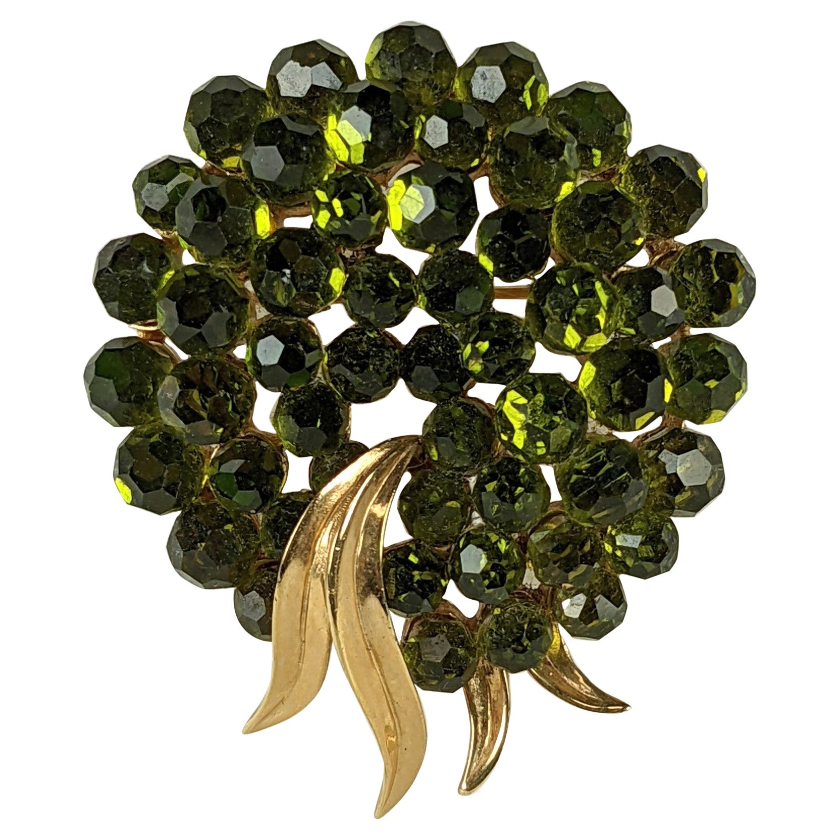 Trifari Swarovski Crystal Olivine Brooch For Sale