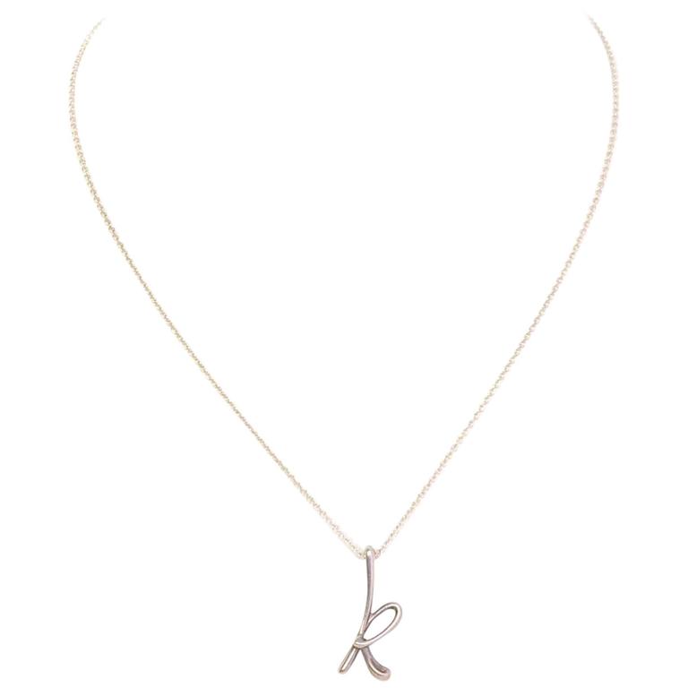 Tiffany and Co. Sterling Elsa Peretti K Pendant Necklace at 1stDibs