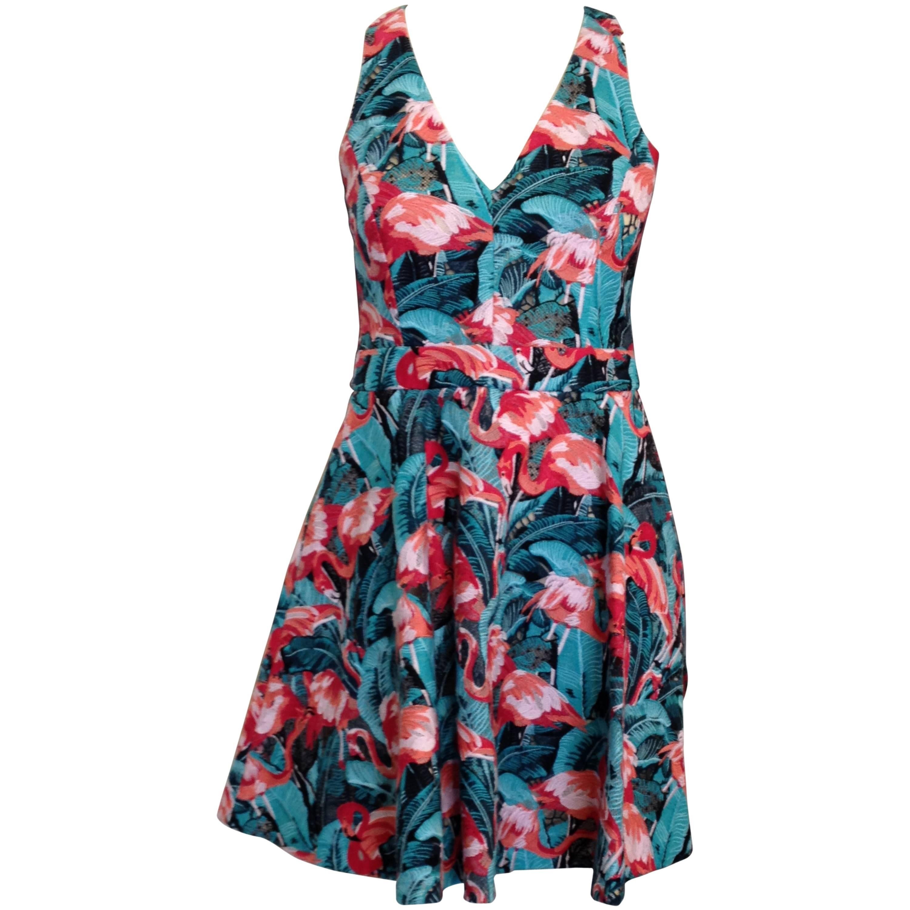 Elle Sasson Pink and Green Flamingo Dress