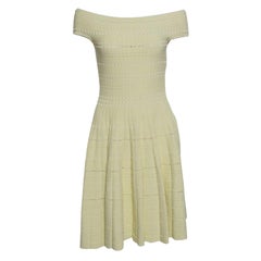 Alexander McQueen Yellow Stretch Perforated Knit Fit and Flare Dress M