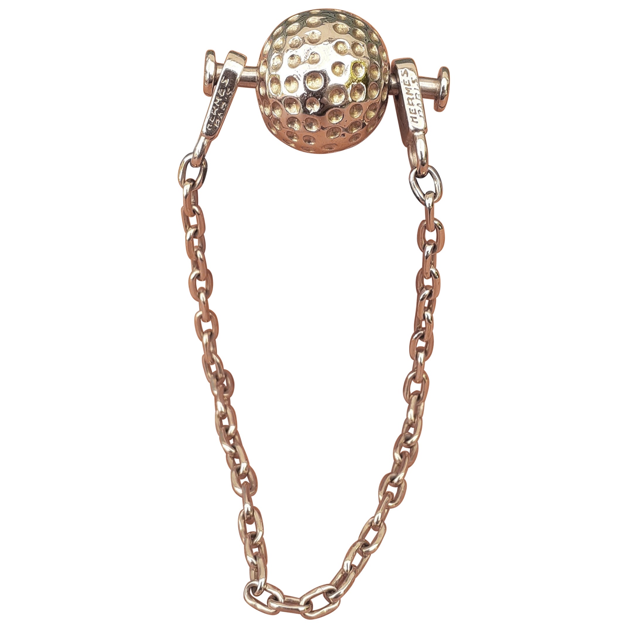Exceptional Hermès Key Holder Keychain Golf Ball Shape in Yellow Gold RARE