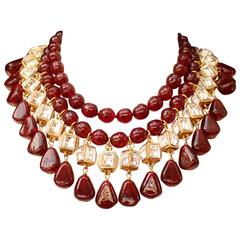 Late 1980s Chanel Two Strands Ruby Glass Beads Necklace