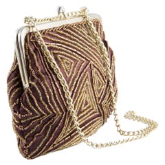 Perlenbesetzte Abendtasche aus brauner Seide aus den 1960er Jahren 