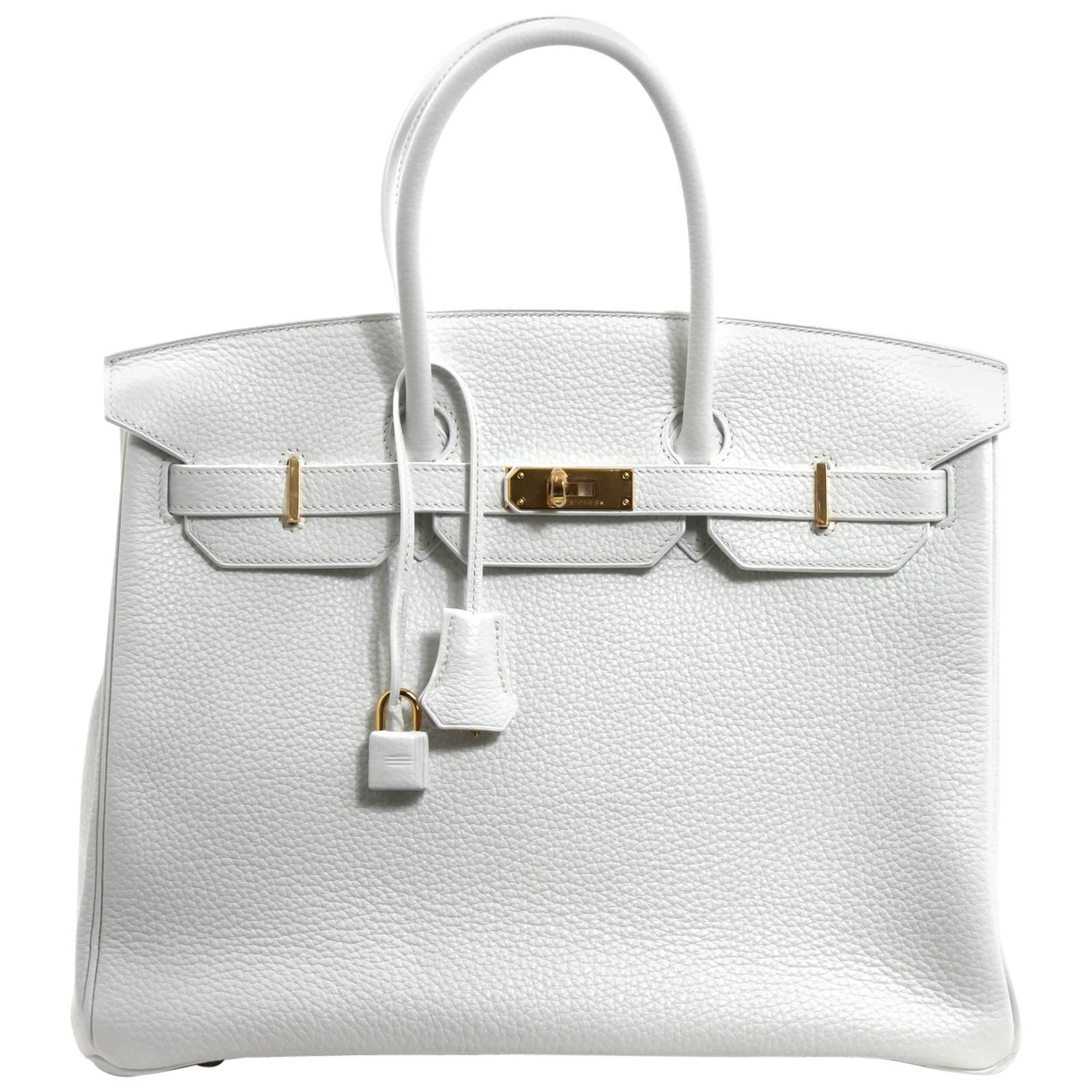 Hermès WHITE Clemence Birkin Bag- 35 cm with GHW, T stamp For Sale