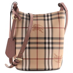 Burberry Lorne Bucket Bag Haymarket Coated Canvas Small