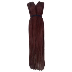 Lanvin Ete' 2005 Fortuny Pleated V Neck Maxi Dress Chocolate Brown Alber Elbaz