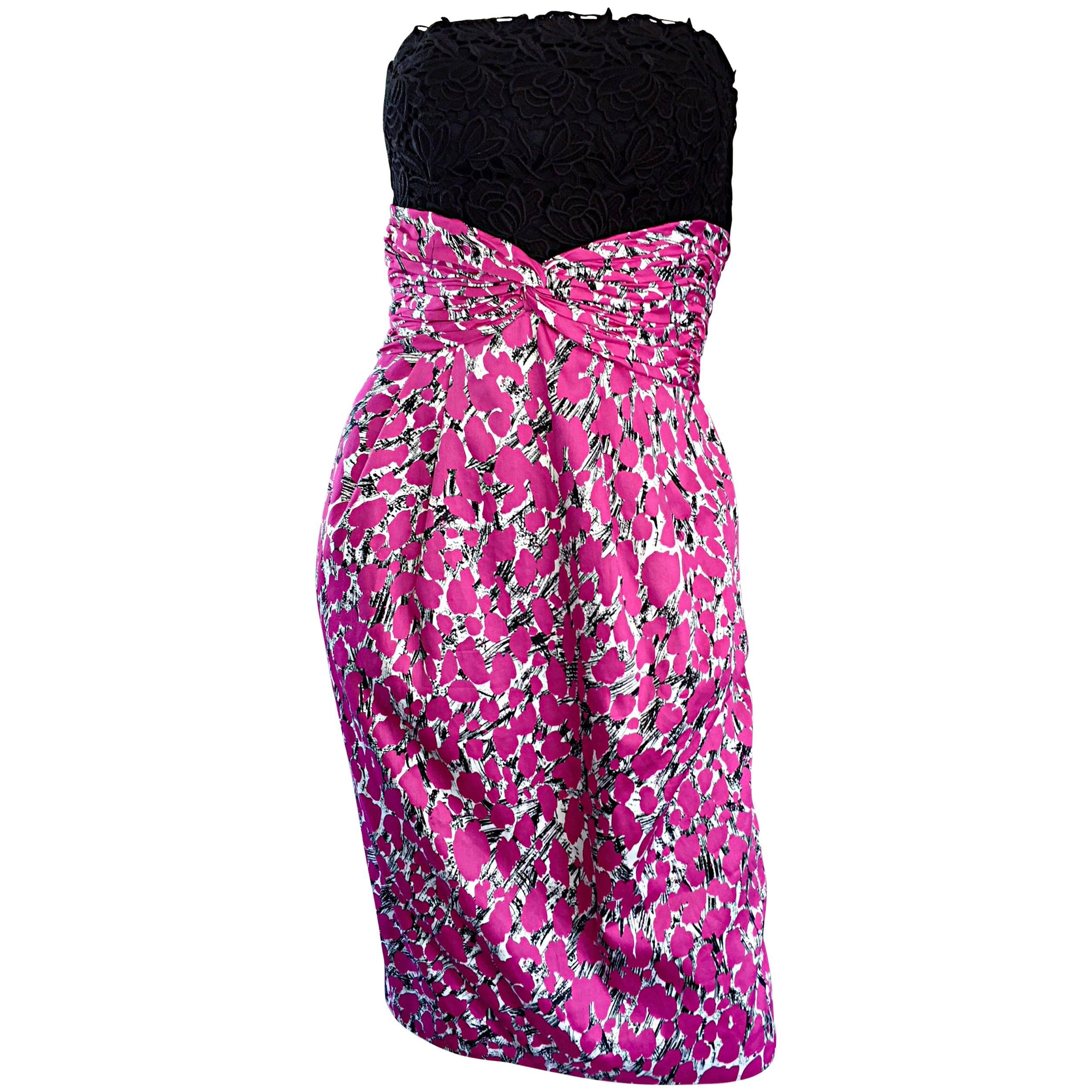 Liancarlo Neiman Marcus Vintage Pink Black White Leopard Print Strapless Dress For Sale