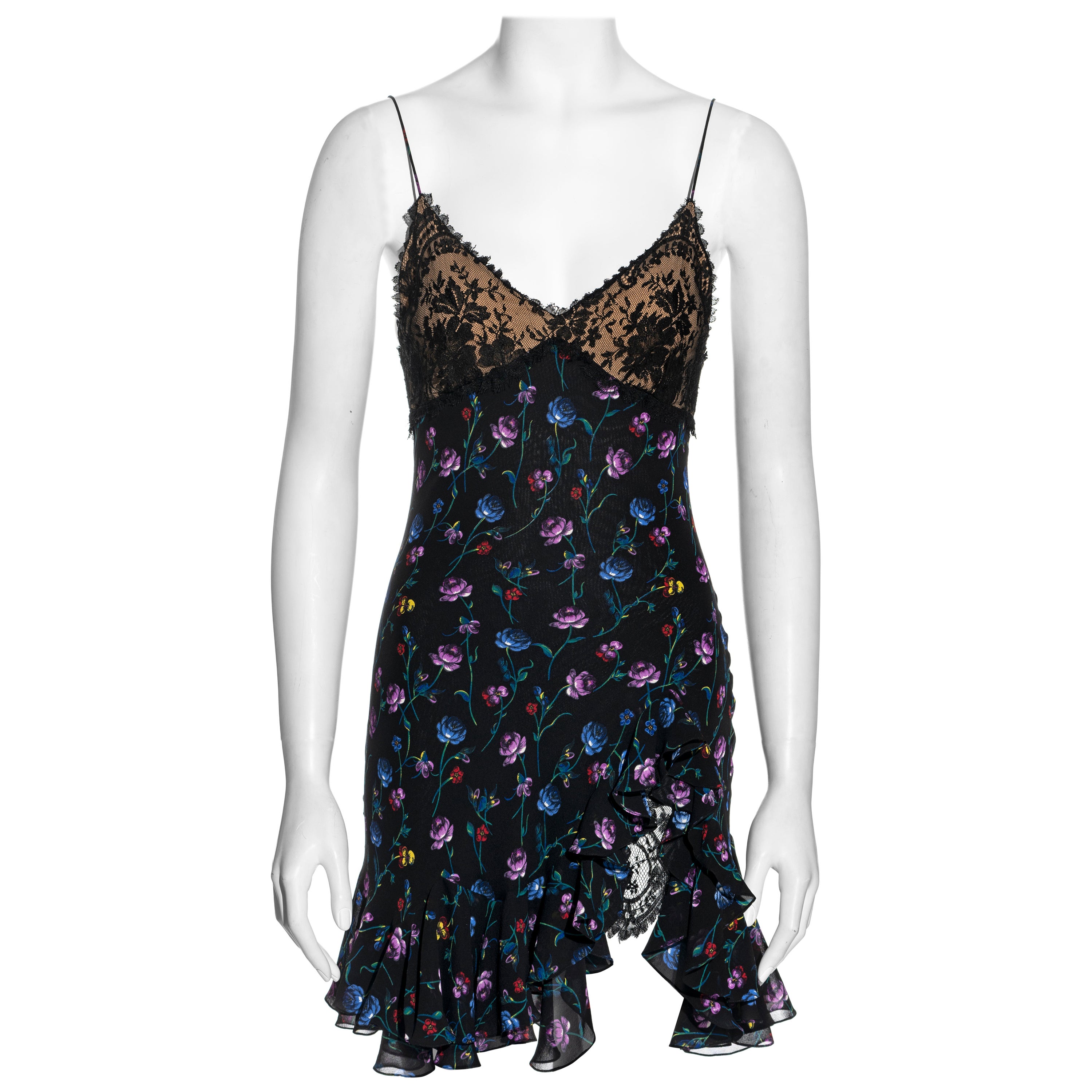 John Galliano floral silk jacquard and lace mini slip dress, ss 1997