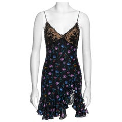 John Galiiano - Mini-robe en jacquard de soie et dentelle à motifs floraux, printemps-été 1997