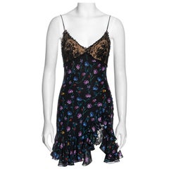 Retro John Galliano floral silk jacquard and lace mini slip dress, ss 1997