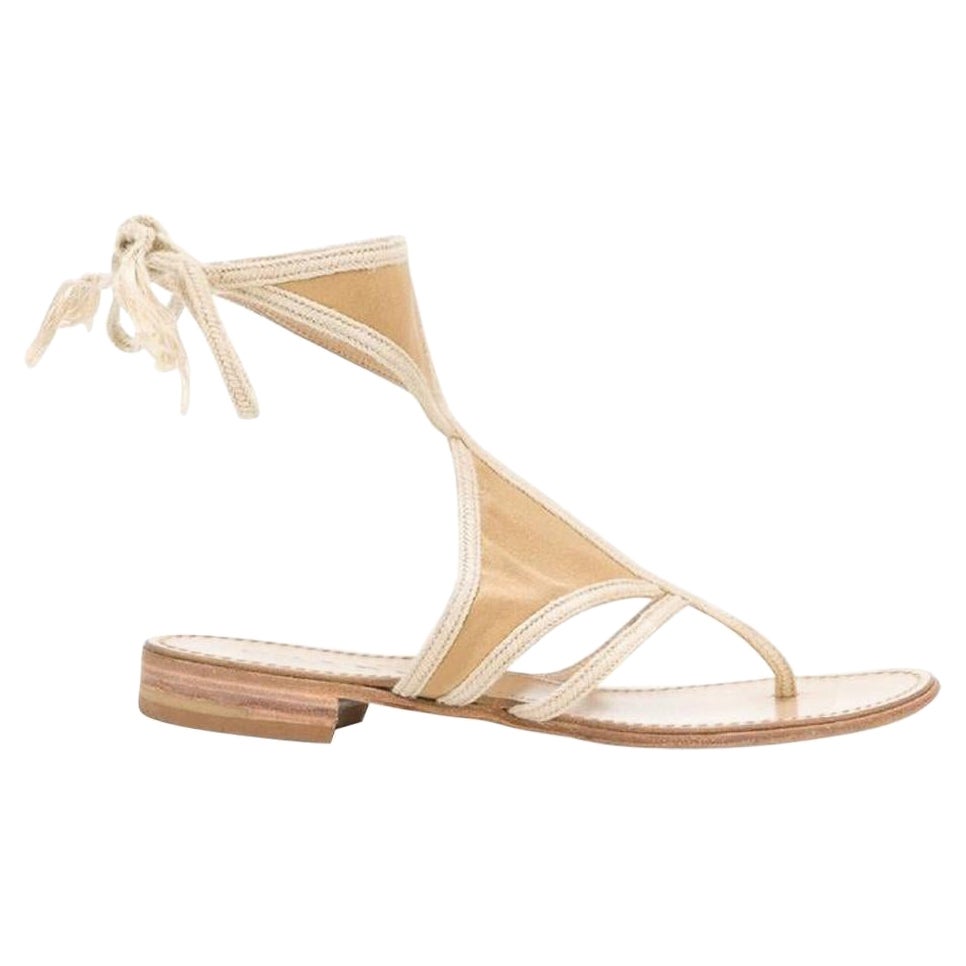 2000s Prada beige rope and satin flat sandals For Sale