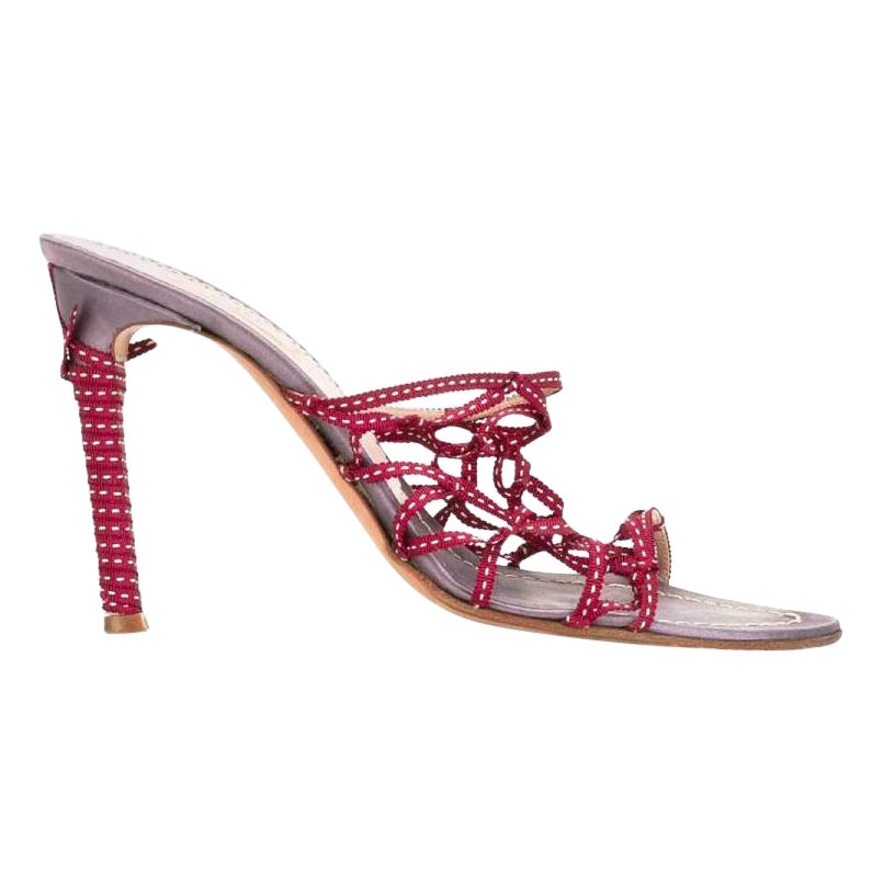 2000s Prada sandals with burgundy cotton lace detail For Sale