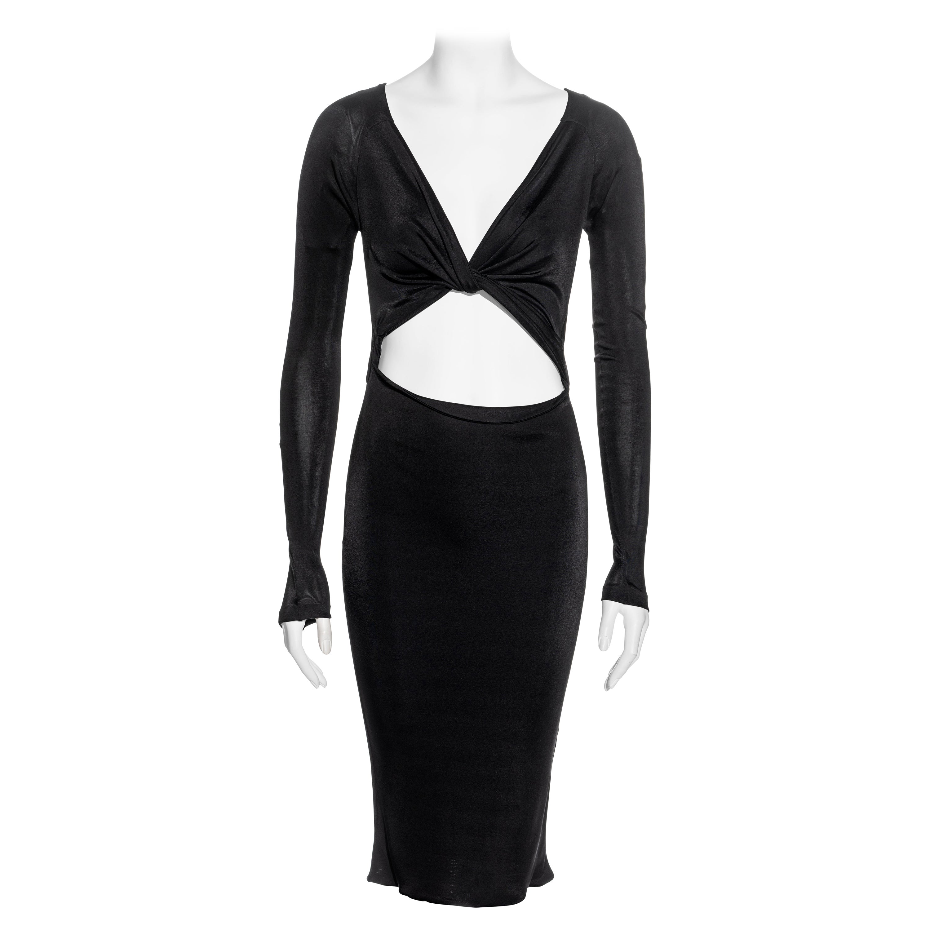 Gucci by Tom Ford black bare midriff long sleeve evening dress, fw 2003