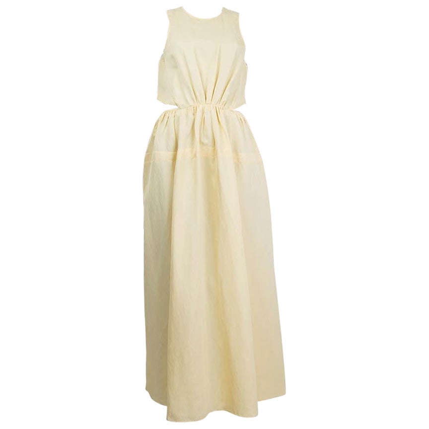 JIL SANDER yellow cotton & linen CUT OUT MAXI Dress 34 XS For Sale