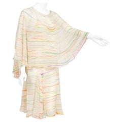 Halston Couture - Robe-culotte caftan en mousseline de soie aquarelle, vintage, années 1970