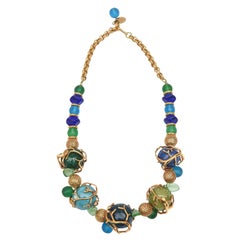 Philippe Ferrandis Signed Glass, Resin and Gold Plated Beaded Necklace French