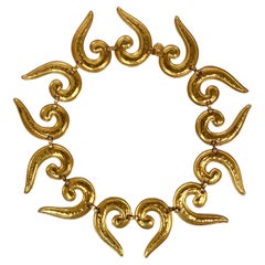 Retro Edouard Rambaud 1980s Gold Etruscan Style Collar Necklace