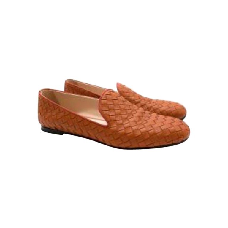 Burnt orange Intrecciato leather loafers For Sale