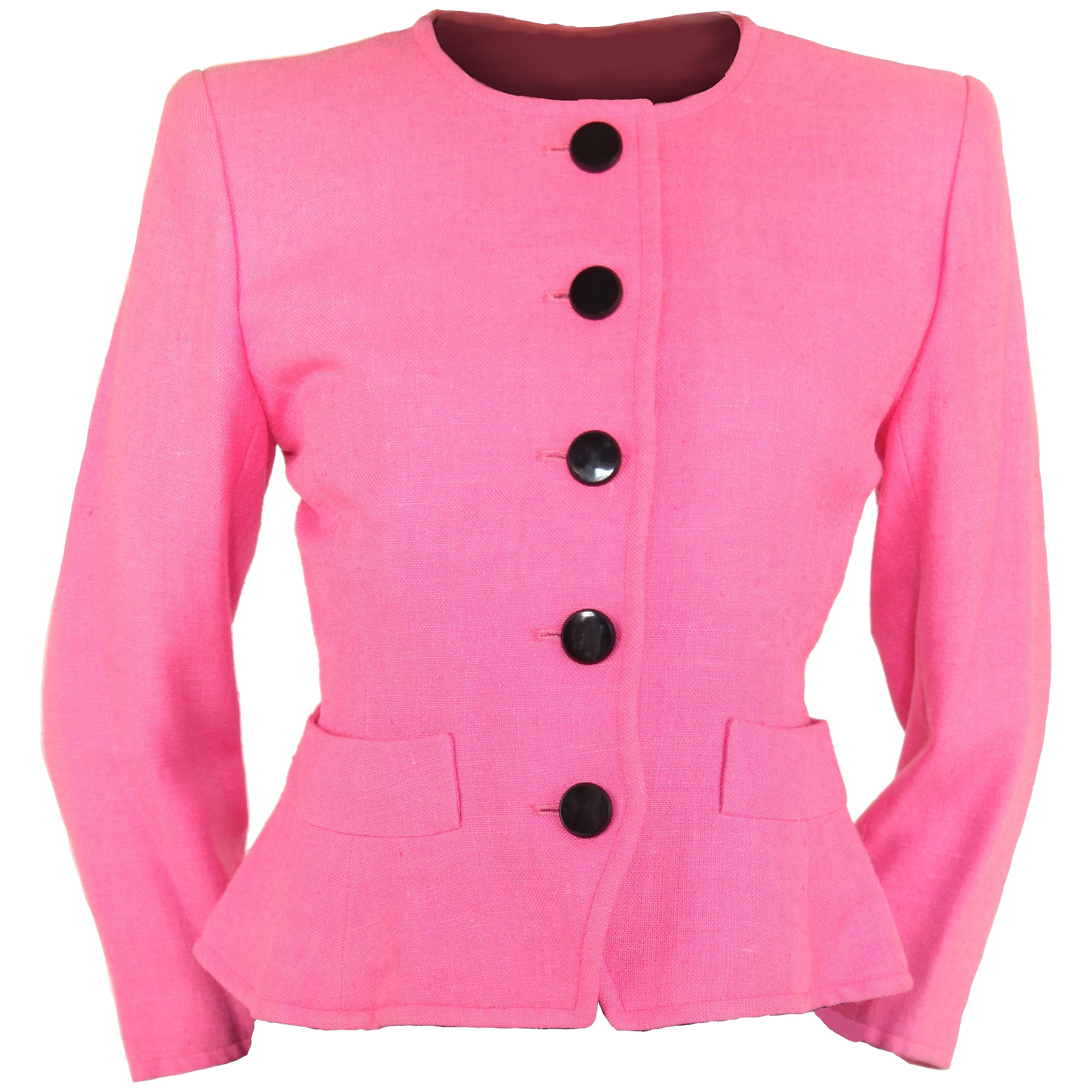 Rare Yves Saint Laurent bubblegum pink sculptured linen jacket, circa 1980s For Sale