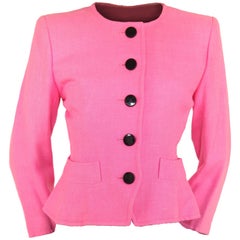 Rara giacca di lino scolpito rosa bubblegum di Yves Saint Laurent, circa anni '80