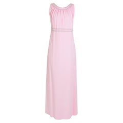 Retro 1960s Belgian couture made embellished pastel pink silk crepe long dress