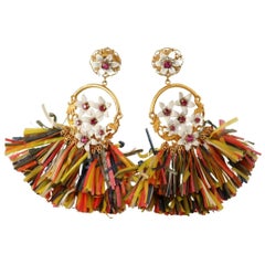 Dolce & Gabbana multicolour Clip-on dangling raffia floral earrings 