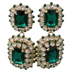 Dolce & Gabbana green crystal clip-on emerald glass large  earrings 