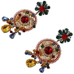 Dolce & Gabbana clip-on dangling multicolour crystal glass earrings 