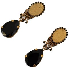 Dolce & Gabbana religious charm Clip-on gold with black crystals earrings