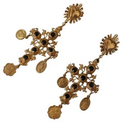 Dolce & Gabbana gold cross motive clip-on dangling earrings 