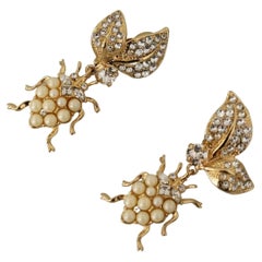 Dolce & Gabbana gold flower bug motive with clear crystals clip-on earrings 