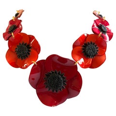 French Red Poppy Statement Necklace 