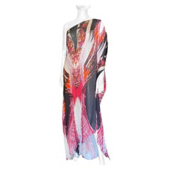 Roberto Cavalli Italy Signature Silk Abstract Print One Shoulder Gown Size 8