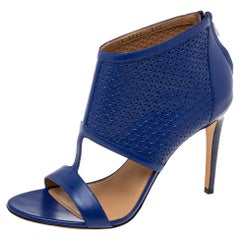 Salvatore Ferragamo Blue Perforated Leather Pacella Open-toe Booties Size 40