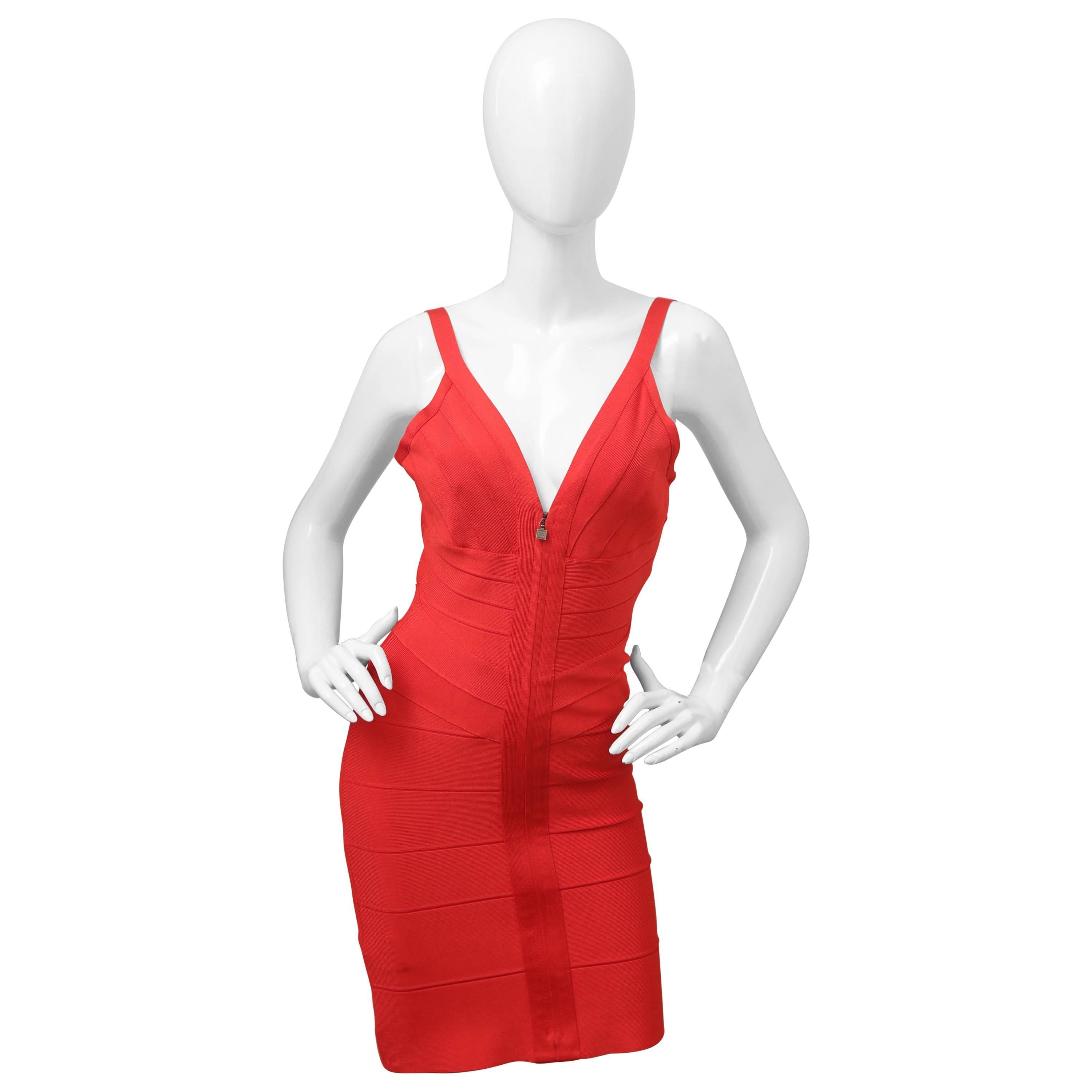 Herve Leger Red Bandage Dress W/ Front Zipper