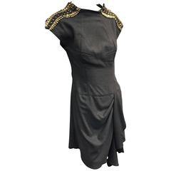 Jean Paul Gaultier Gray Flannel Cocktail Dress w/ Studded Zipper Shoulders 11