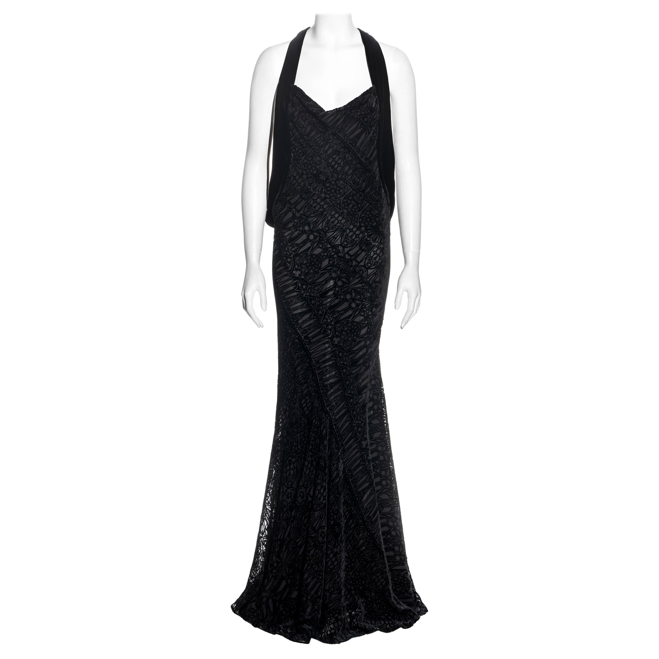 Alexander McQueen black silk devoré corseted evening dress, fw 2004