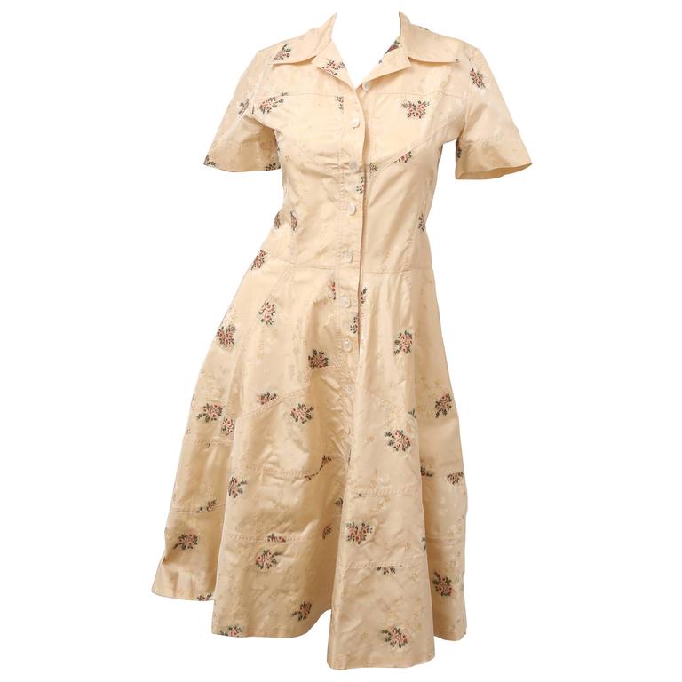 Christian Dior S/S Button Down Dress With Floral Detail at 1stDibs
